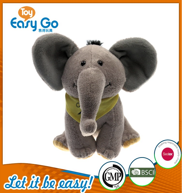 BSCI stuffed grey sitting elephant with bib 